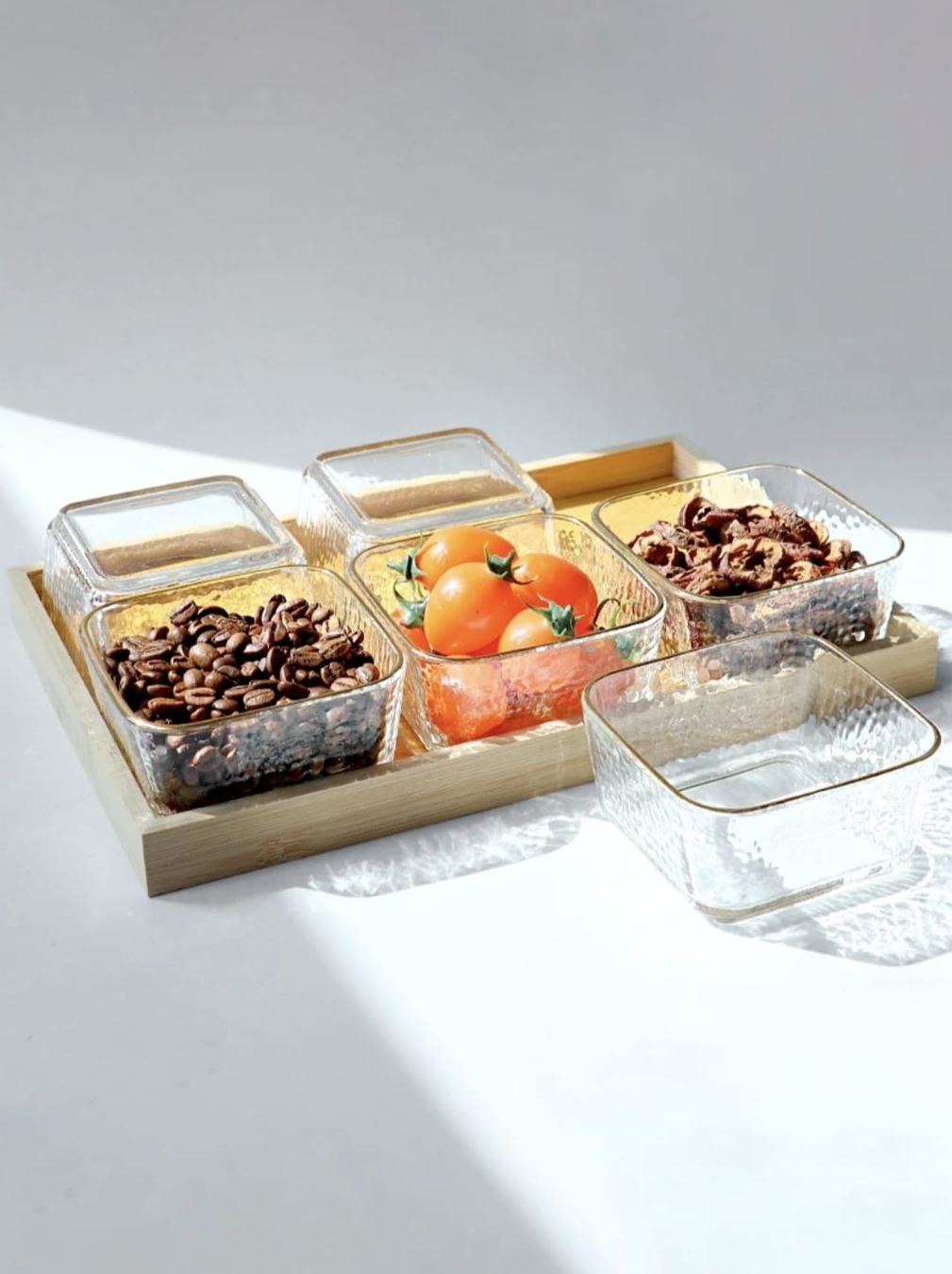 Glazen pot met dienblad voor thuisrestaurant, mini vintage stijl, voedselbewaarbak, hoogwaardig helder glas, snoepjesset